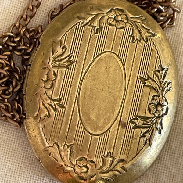 Small Vintage Brass Locket and Chain