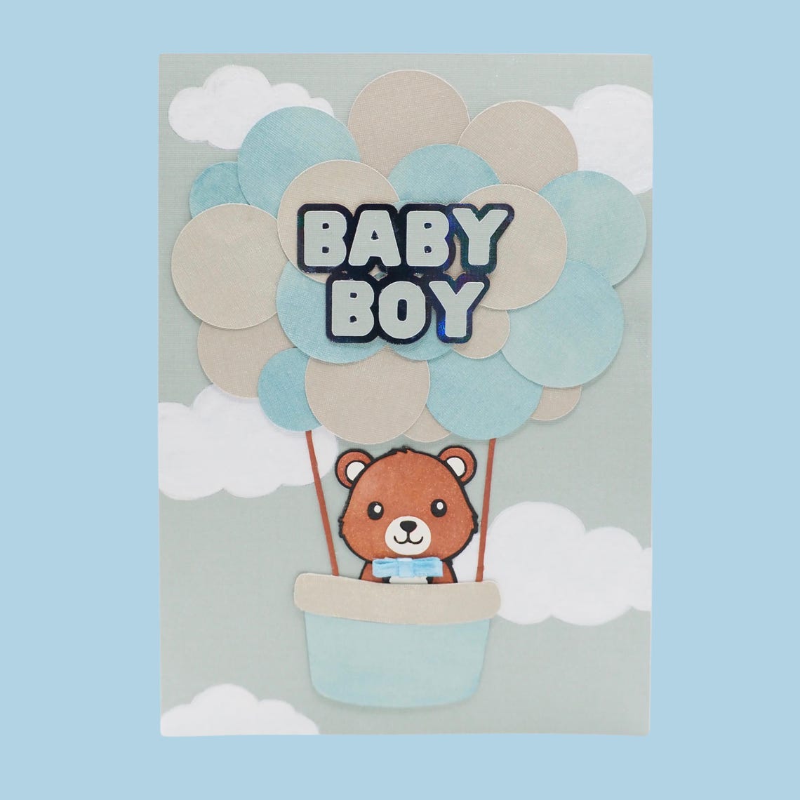 Handmade Baby Boy Card – Teddy Bear in Hot Air Balloon | New Baby ...
