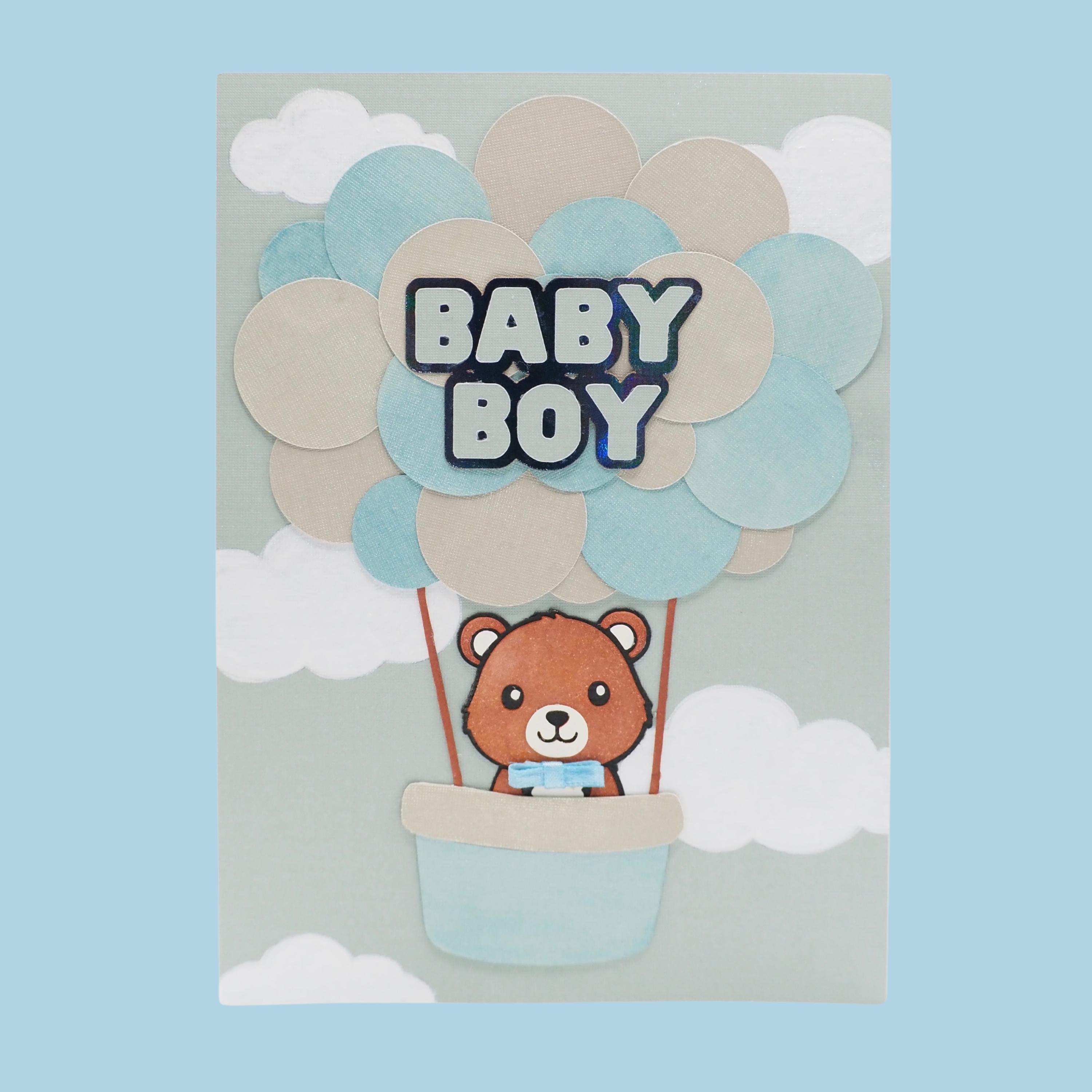Handmade Baby Boy Card – Teddy Bear in Hot Air Balloon | New Baby ...