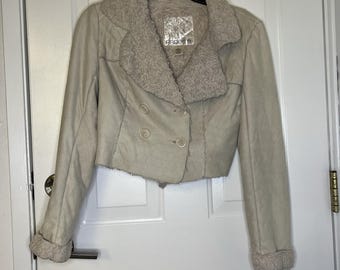 VTG Arden B Faux Suede Jacket Faux Fur Lined 90s Y2K Beige Cropped Moto