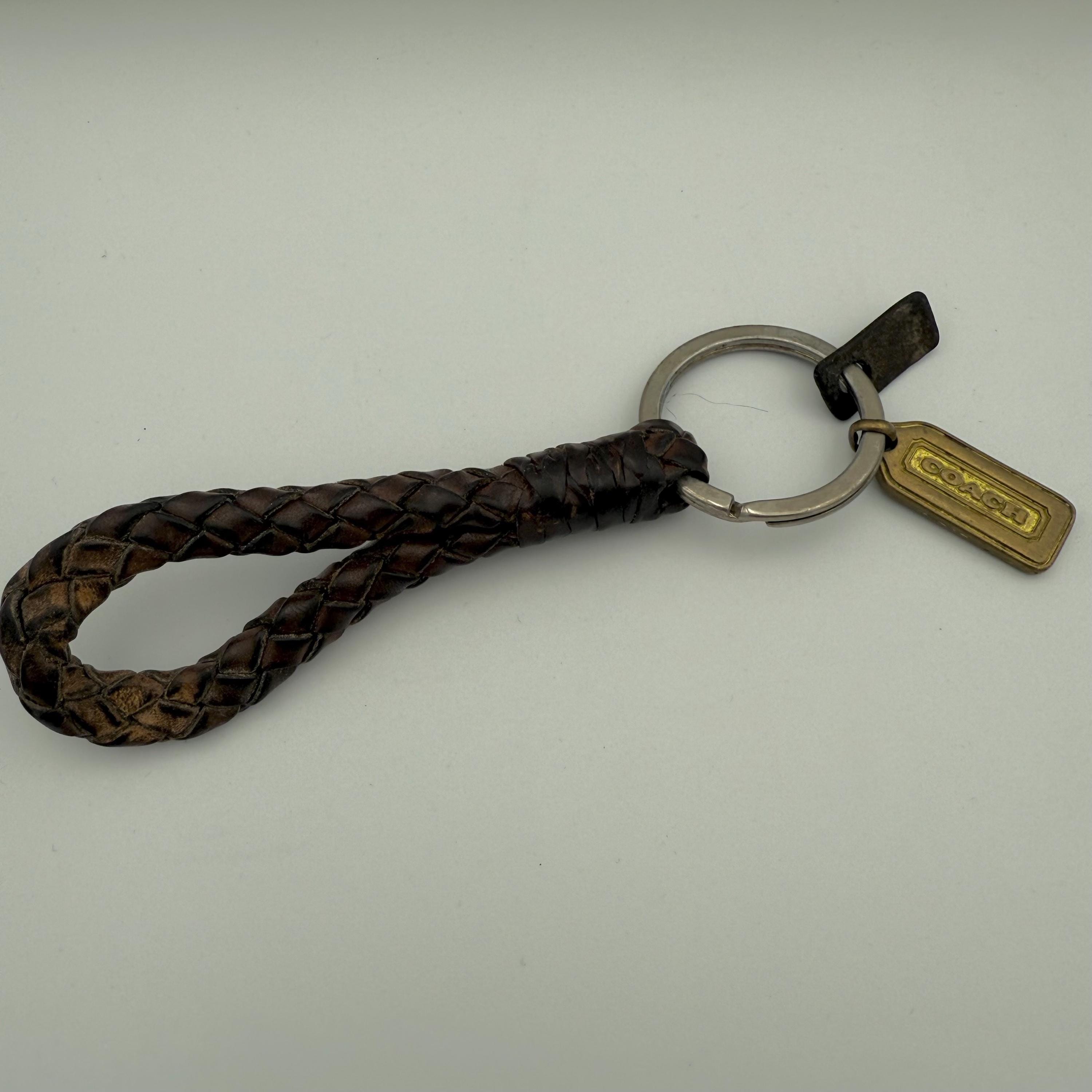 Vintage Coach 7204 Brown Braided Leather Brass Fob Keychain Bag
