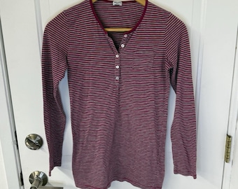 Vintage Splendid Y2K Pink/Grey Striped Long Sleeve Henley Tee Women's Size Small