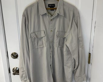 Vtg Faded Glory Originals Military Tan Khaki Button LS Shirt Mens XL 100% Cotton