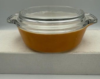 Vintage Pyrex 471 Old Orchard (Solid Caramel)  1 Pint Casserole Dish w/ Lid