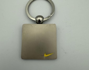 RARE Vintage Nike Double Sided Swoosh Yellow Silver Metal Keychain Key Ring