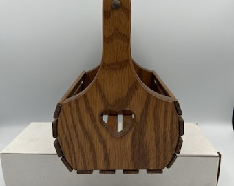 Beautiful Vintage Heart Shaped Wooden Basket With Handle