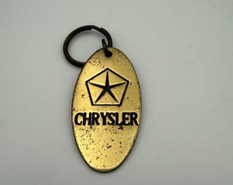 VINTAGE "CHRYSLER" Car Brass Keychain Key ring Key fob 1970s 1980s
