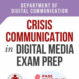 Può includere: Copertina del libro per "Crisis Communication in Digital Media Exam Prep". Il titolo è in grandi lettere rosse. La copertina include una nuvoletta, punti esclamativi e una grafica di laptop. L'autore è Alexander White, PhD.
