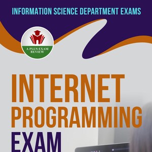 May include: Book cover for an Internet Programming Exam review. The title is in large orange letters, with the words "Pass First Time!" in red. A laptop displays code, and a coffee cup sits nearby.