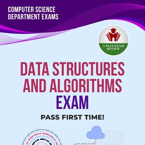 Puede incluir: Gráfico azul claro que promociona un examen de informática. El texto dice "EXAMEN DE ESTRUCTURAS DE DATOS Y ALGORITMOS" con el lema "¡APRUEBA A LA PRIMERA!" La imagen incluye ilustraciones de servidores y personas trabajando en computadoras.