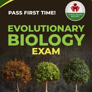 Puede incluir: Portada de libro para un examen de biología evolutiva. La portada presenta tres pequeños árboles con raíces expuestas, cada uno con follaje de diferente color. El título está en letras verdes grandes, con el nombre del autor en la parte inferior. El texto dice "Exámenes del departamento de biología" y "¡Aprueba a la primera!"