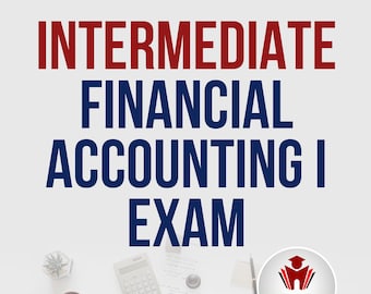 May include: An image promoting an accounting exam review. The text includes "Accounting & Finance Department Exams" and "Intermediate Financial Accounting I Exam". A laptop, calculator, and newspaper are on a white surface.