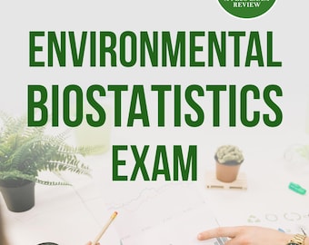 May include: A book cover featuring the title "Environmental Biostatistics Exam" in green, with the words "Pass First Time!" in red. The cover also displays "Biostatistics Department Exams" and the author's name, "David Thompson, PhD".