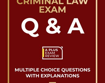 May include: A maroon book cover with gold text and a white border. The text reads "PASS FIRST TIME!" and "MINNESOTA CRIMINAL LAW EXAM Q & A." Includes "A PLUS EXAM REVIEW" and "MULTIPLE CHOICE QUESTIONS WITH EXPLANATIONS."