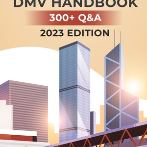 May include: The cover of the Missouri DMV Handbook, 2023 Edition, features a cityscape illustration with skyscrapers and a bridge. Bold text reads "MISSOURI DMV HANDBOOK 300+ Q&A 2023 EDITION". The author's name, T. Mack, is at the bottom.