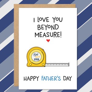 Jeu de mots Cartes de fête des pères, cartes pour papa, carte de fête des pères beau-père, carte de beau-père, je t'aime au-delà de toute mesure, pour mari, mètre ruban bricoleur