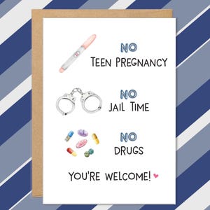 Cartes drôles de fête des pères de la part d'une fille, cartes pour papa de la part d'une fille, cartes pour papa drôles, humour, blagues pour papa pas de drogue grossesse pour ado prison prison