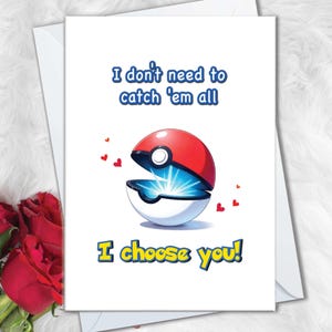 Carte sur le thème Je vous choisis pour les joueurs, carte de Saint-Valentin pour petit ami, cartes d'anniversaire de joueur drôles pour petite amie, carte Catch 'Em All