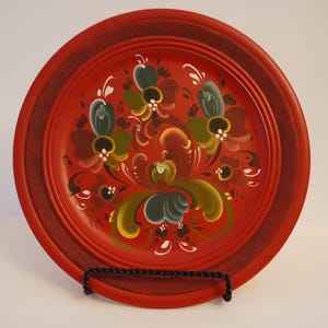 Norwegian Rosemaling Hand-Painted Wood Plate
