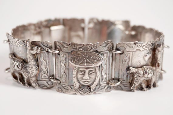 Silver Peruvian Silver Figural Bracelet - image 1