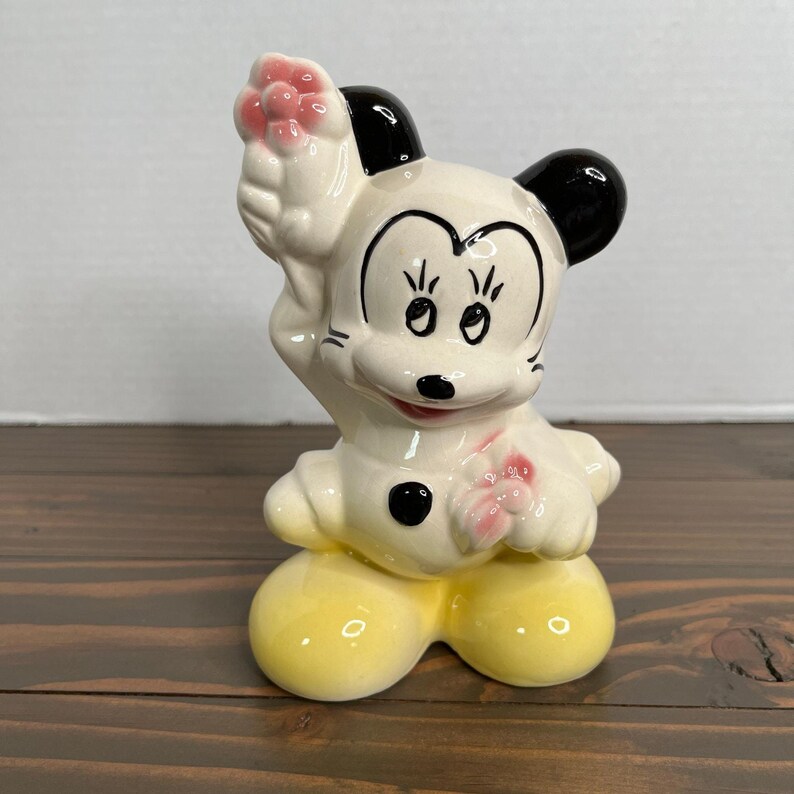 Vintage 50er Jahre Walt Disney Keramik Micky Maus Figur mit Blume 6,5 "USA Bild 1