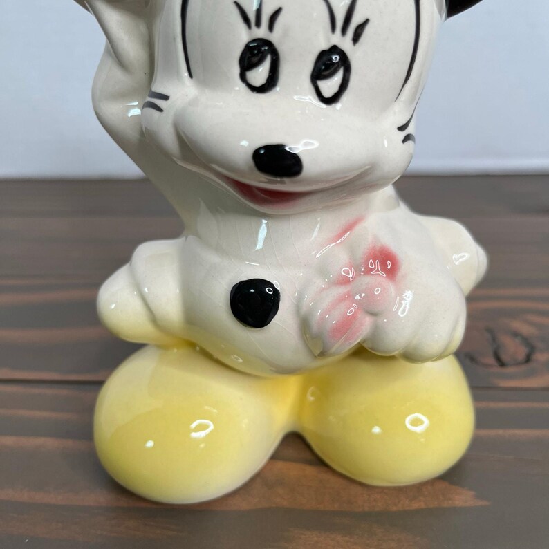 Vintage 50er Jahre Walt Disney Keramik Micky Maus Figur mit Blume 6,5 "USA Bild 7