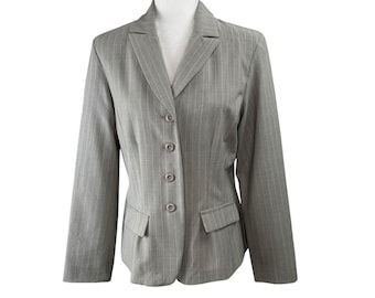 T. Milano Gray Pinstripe Blazer 10 NWT Vintage 90s Deadstock Peak Lapel Career