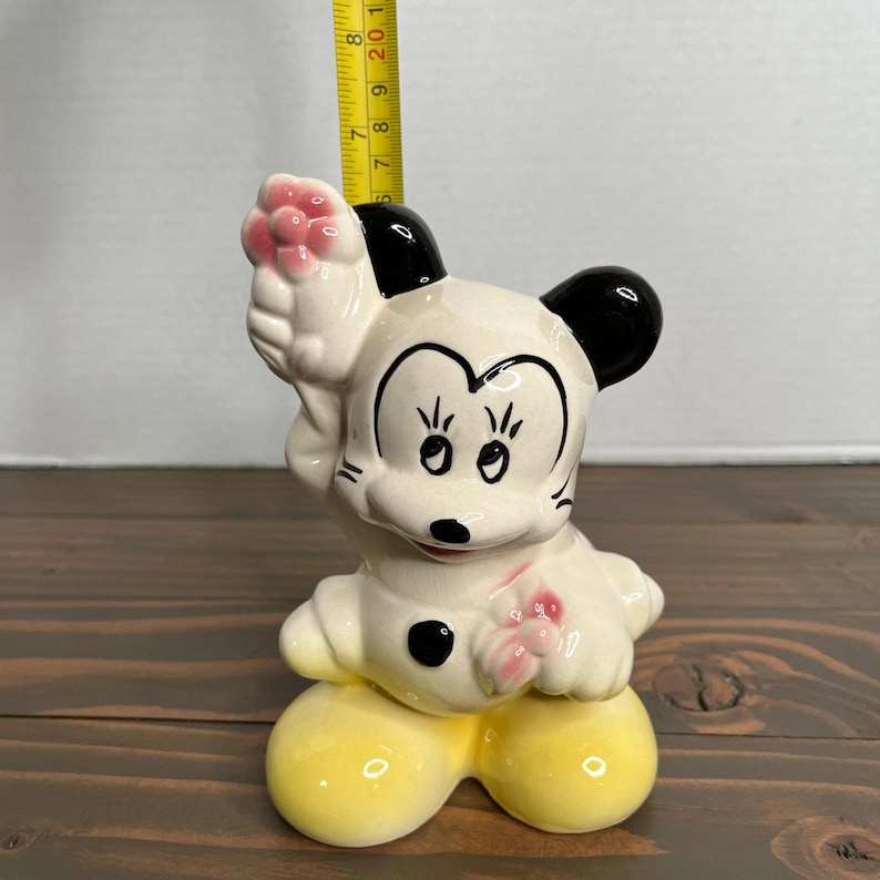 Vintage 50er Jahre Walt Disney Keramik Micky Maus Figur mit Blume 6,5 "USA Bild 8