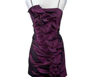 Vintage 90er Jahre Let's Fashion Lila Gerafftes Mini Kleid L Rüschenfront Whimsigoth