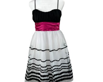 Vintage Y2K Trixxi Junior Pink Schwarz Sparkle Mini Kleid M Tulle Party McBling