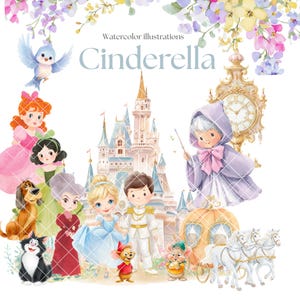 Clip Art Cinderela Cinderela PNG | Princesa Digital Download | Diário de sucata, álbum de recortes, aniversário de princesa, clip art de chá de bebê, 300 dpi