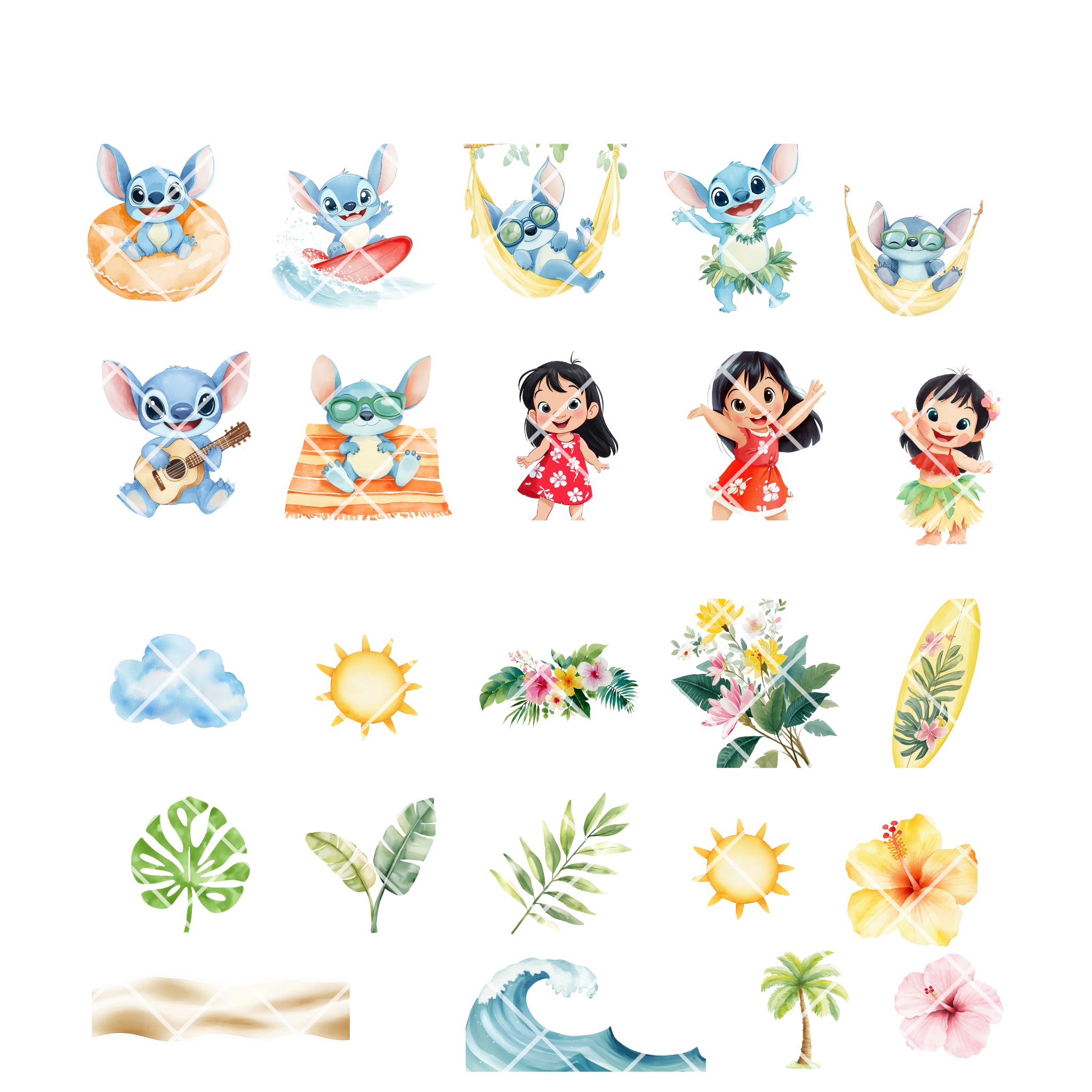 Vector Stish Lilo & Stitch Clip Art: Watercolor Hawaiian Graphics (PNG Downloadable ...