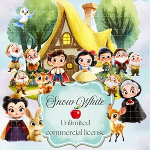 Schneewittchen PNG, Schneewittchen-Clipart-Bundle, Prinzessin PNG Sofortiger digitaler Download, Schneewittchen-Shirt-Kuchendeckel, Prinzessin Geburtstag