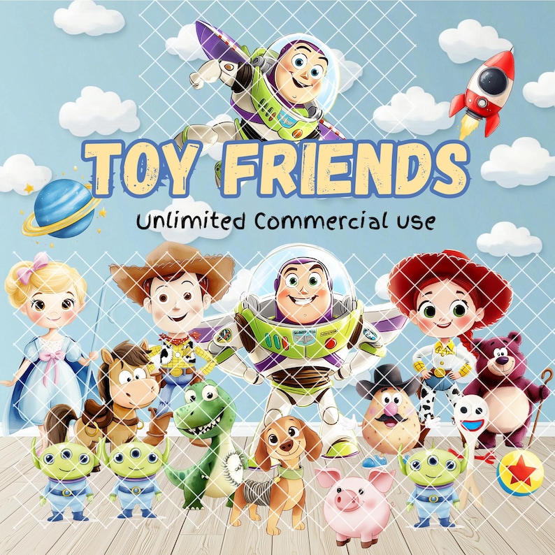 Pakiet clipartów „Toy Story”: akwarelowy kowboj i motyw kosmiczny (6400px PNG do pobrania w formacie cyfrowym, 300 DPI) zdjęcie 1