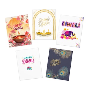 Happy Diwali-kaartencollectie, feestelijke uitnodigingen, handgemaakte kaartenset, 5-pack diwali-vieringskaarten en briefpapier