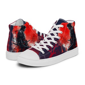 Samurai Warrior High-Top Sneakers – Red & Black Japanese Sword Art Shoes Men’s high top canvas shoes