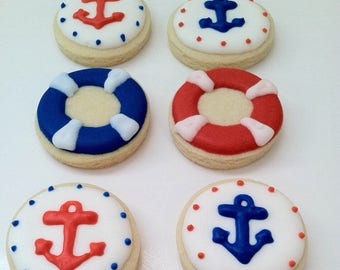 Nautical theme birthday cookies -  Nautical decorated cookies - Nautical birthday sugar cookies -  Anchor birthday cookies