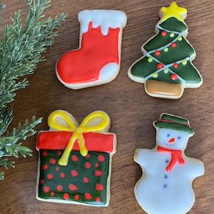 12 Christmas Sugar Cookies | Christmas gift treat | Xmas decorated cookies for gift Holiday Party Cookies| Handmade Sugar Cookies