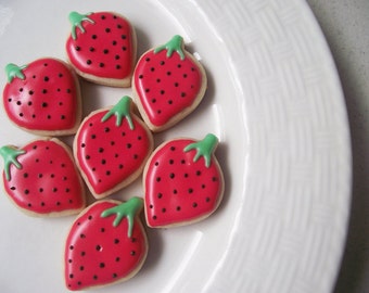 24 Strawberry sugar cookies, Strawberry shortcake party favor cookies, baby shower cookies
