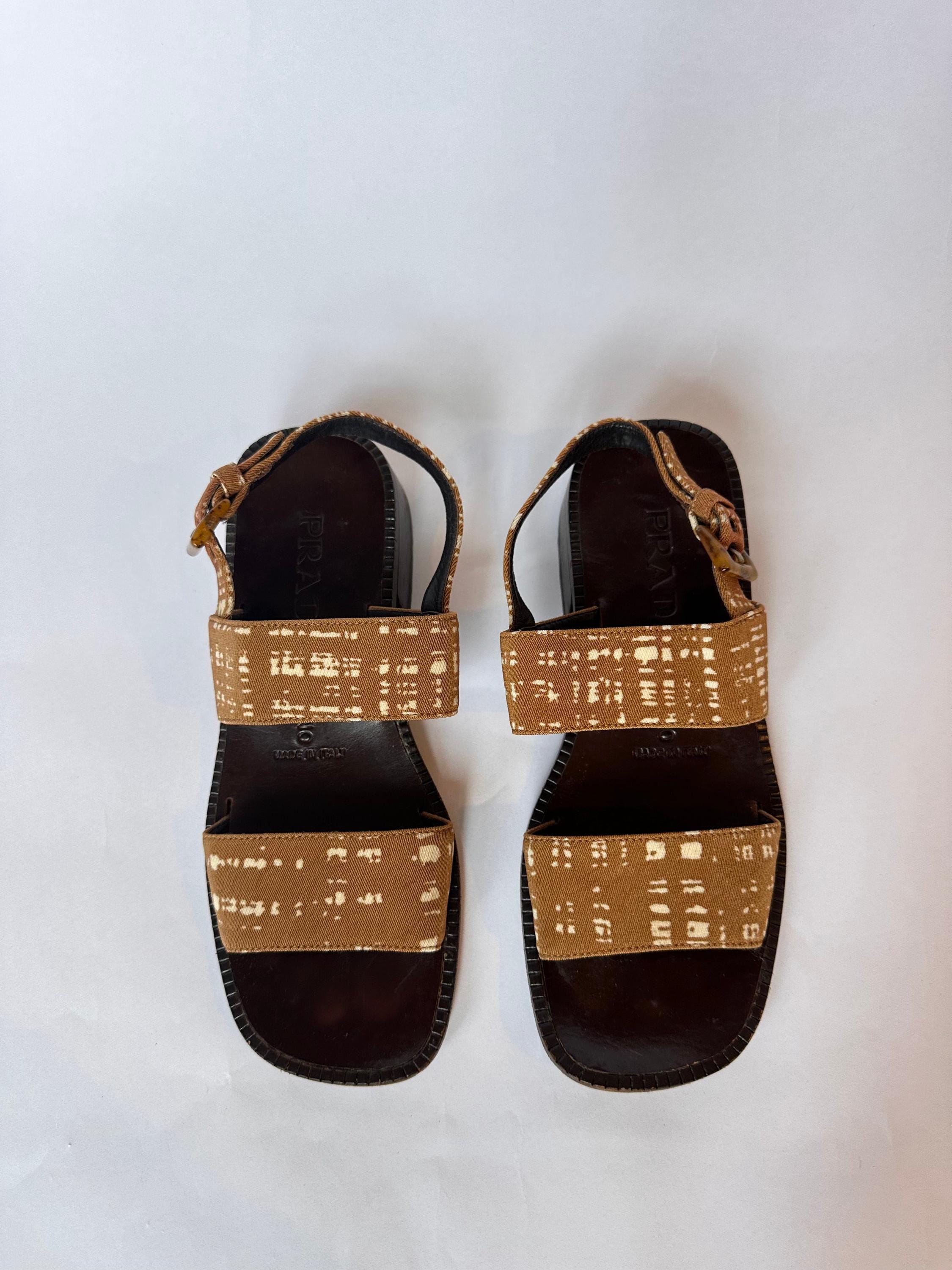 PRADA プラダ　ヴィンテージ　サンダル　7cmヒール　ウッドソール　37 PRADA(プラダ) ウェッジソールサンダルハイヒールパンプス