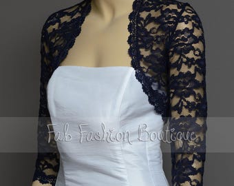 Navy 3/4 sleeved lace bolero jacket shrug Size S-XL, 2XL-5XL