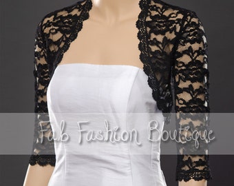 Black 3/4 sleeved lace bolero jacket shrug Size S-XL, 2XL-5XL