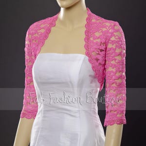 Fuchsia 3/4 sleeved lace bolero jacket shrug Size S-XL, 2XL-5XL