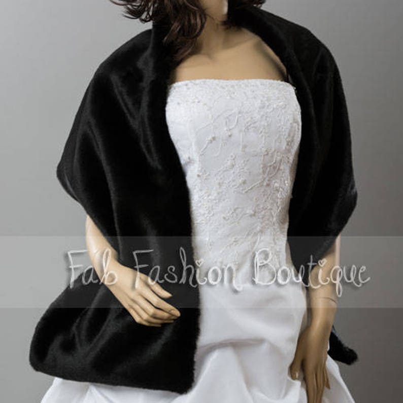 Black faux fur wedding bridal evening shawl shrug cape