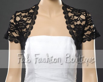 Short sleeved black lace bolero jacket shrug Size S-XL, 2XL-5XL