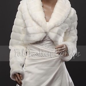 Veste boléro de mariée en fausse fourrure pour mariage et haussement d&#39;épaules à manches longues Taille S-XL