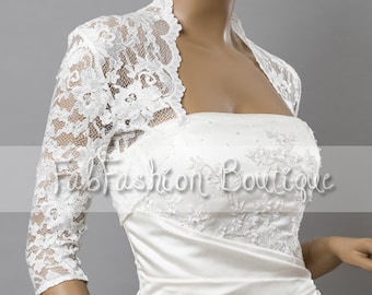 Stretchy lace wedding bridal evening 3/4 sleeved bolero jacket shrug Size S-XL, 2XL-4XL