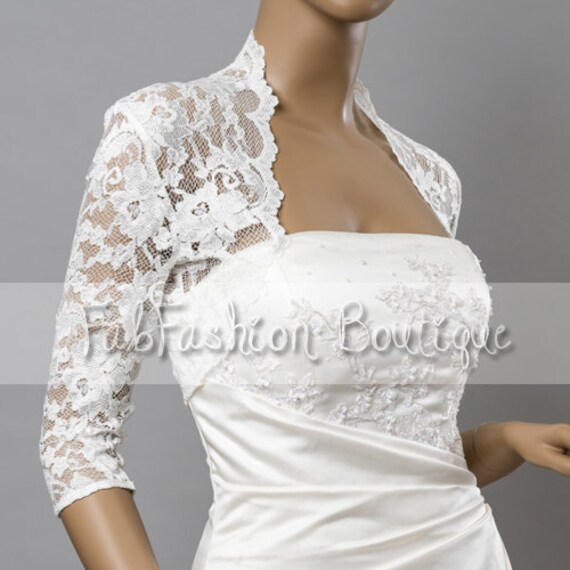 Stretchy Lace Wedding Bridal Evening 3 4 Sleeved Bolero Jacket Etsy