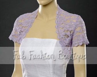 Lavender short sleeved lace bolero jacket shrug Size S-XL, 2XL-5XL