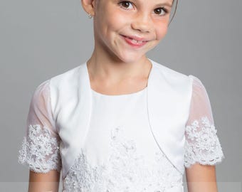 Satin Flower Girl Bolero, Girl Frist Communion Shrug Jacket